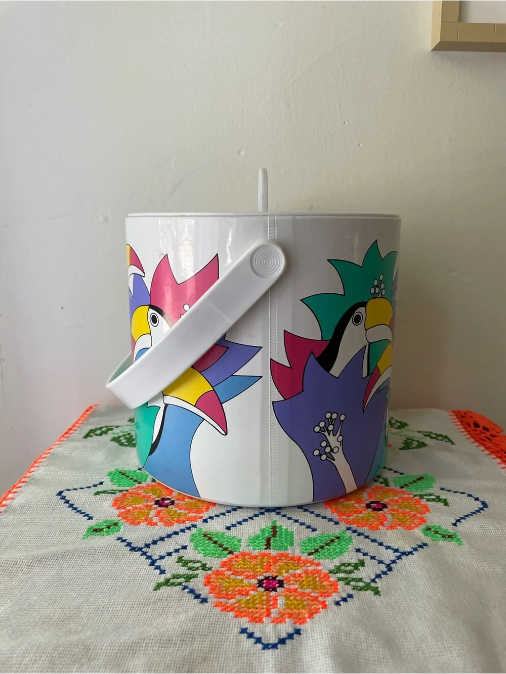 Vintage Toucan Ice Bucket with Coaster & Tongs